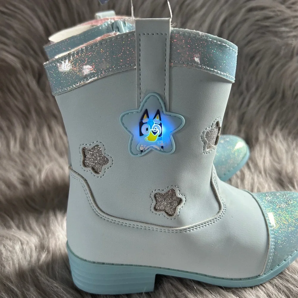 Ground Up Bluey Cowgirl Girls Size‎ 12 Blue Light Up Shoes Side Zip Pull On
